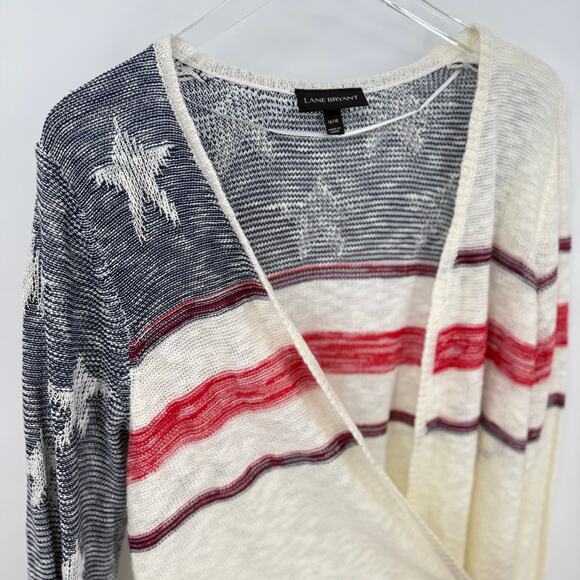 Lane Bryant Size 14-16 Star Spangled Flag Cardigan Open Front Lightweight - Picture 2 of 9